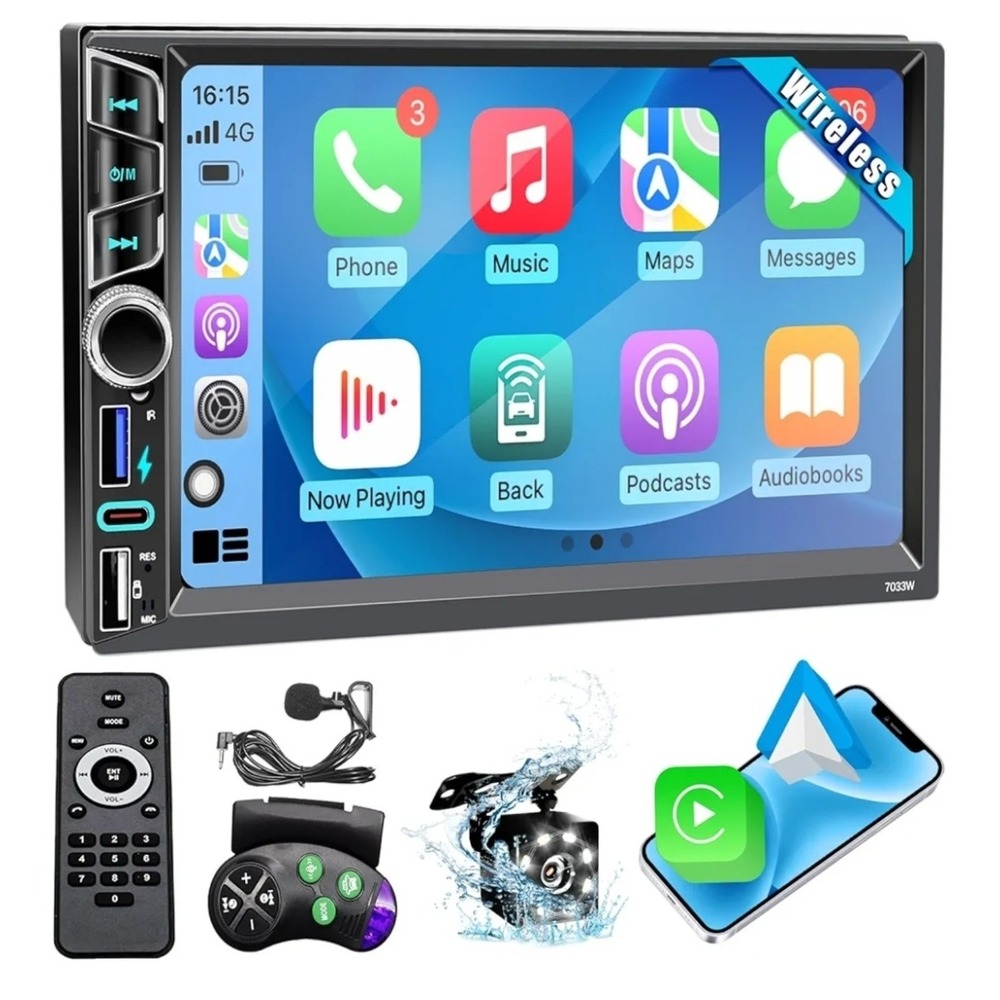 7in Double Din Car Stereo Wireless Apple CarPlay Android Auto Backup Cam MSRP$90
